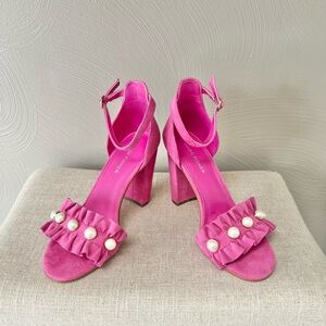 Marc Fisher King Dark Pink Ruffle & Pearl Heeled Sandals